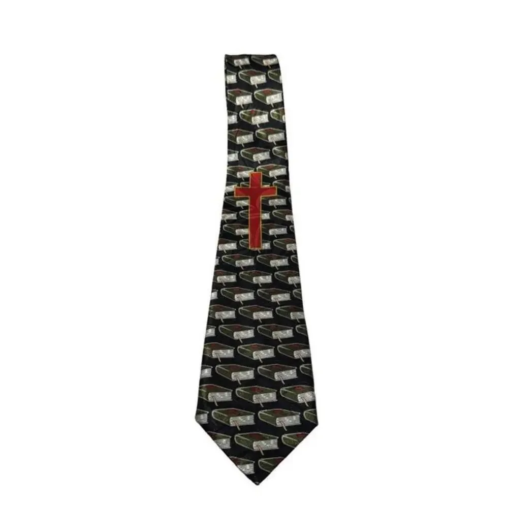 Religious Necktie with Red Cross & Bible Design  57” Length